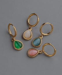 abaskdesign（アバスクデザイン）の「金属アレルギー対応 天然石カラーストーンドロップフープピアス（ピアス（両耳用））」