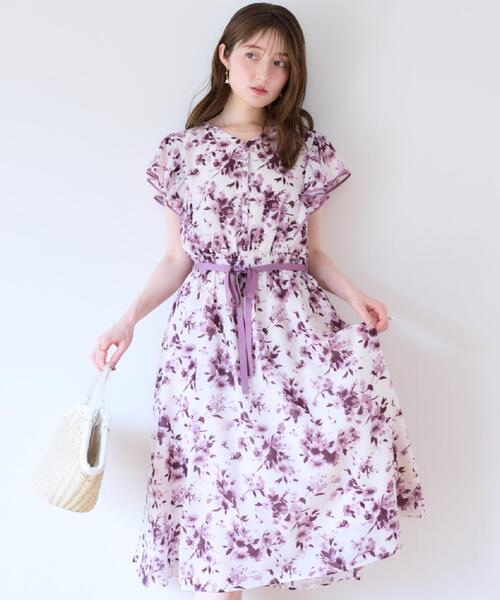 新品＊完売品クチュールブローチ　花柄　ワンピース　Mサイズ　フラワー 花柄・華やか・一枚で着映え】サマーフラワーブーケワンピース