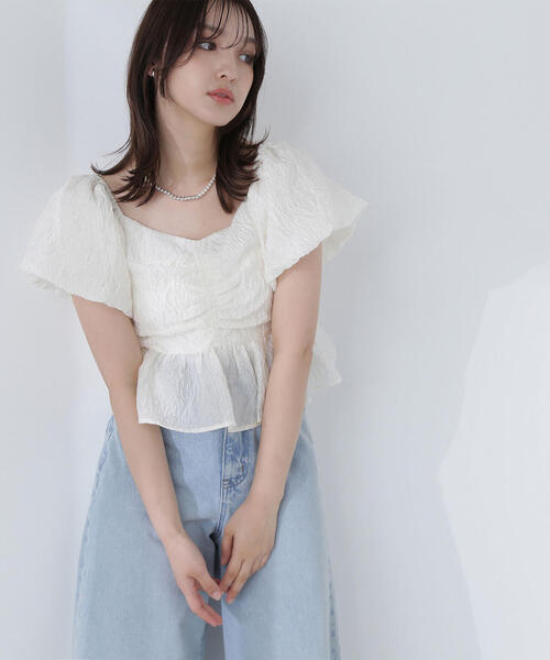 ナチュラルビューティーベーシック　ジャガードクロップドブラウス ナチュラルビューティーベーシック NATURAL BEAUTY BASIC