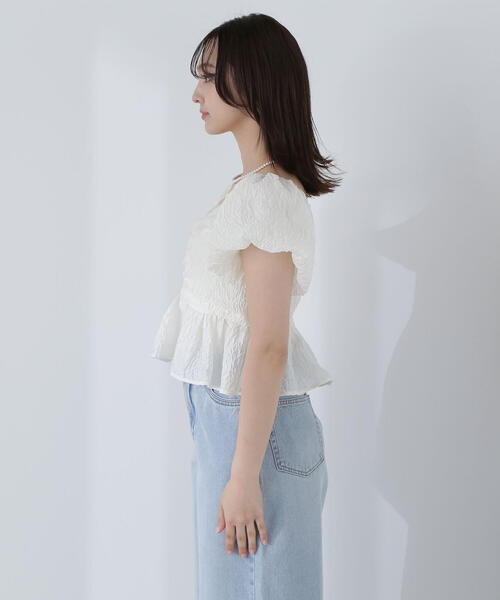 ナチュラルビューティーベーシック シャガードクロップドブラウス オフホワイト S NATURAL BEAUTY BASIC｜ジャガードクロップドブラウス | Rakuten