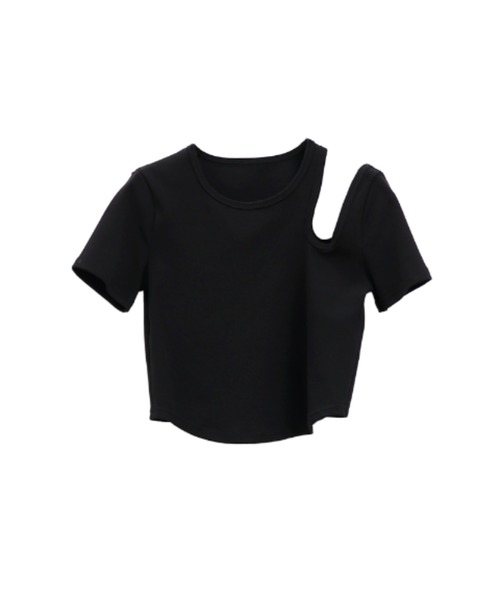LVEU.(ラブユ.)の「【LVEU.】カットアウトクロップドトップス / トップス カットソー Tシャツ カットアウト 半袖 クロップド ショート ブラック(Tシャツ/カットソー・レディース・ブラック・FREE)」の19枚目の写真