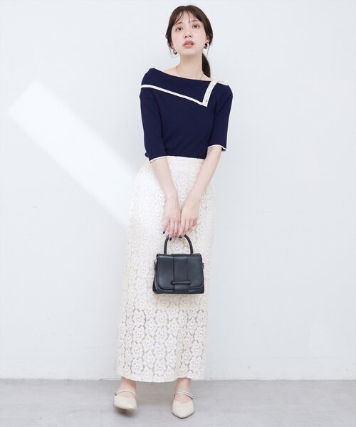 natural couture（ナチュラルクチュール）の「【WEB限定】花柄レースややAラインスカート（スカート・レディース・ミント/アイボリー/サックスブルー/ブラック・FREE）」の2枚目の写真