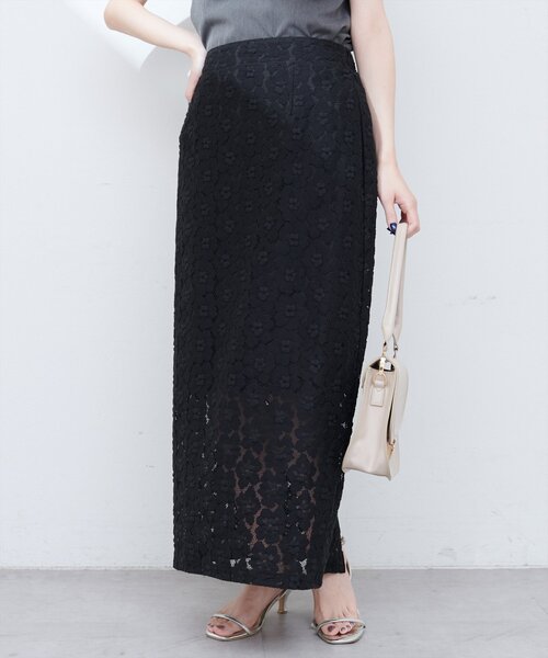 natural couture（ナチュラルクチュール）の「【WEB限定】花柄レースややAラインスカート（スカート・レディース・ミント/アイボリー/サックスブルー/ブラック・FREE）」の3枚目の写真