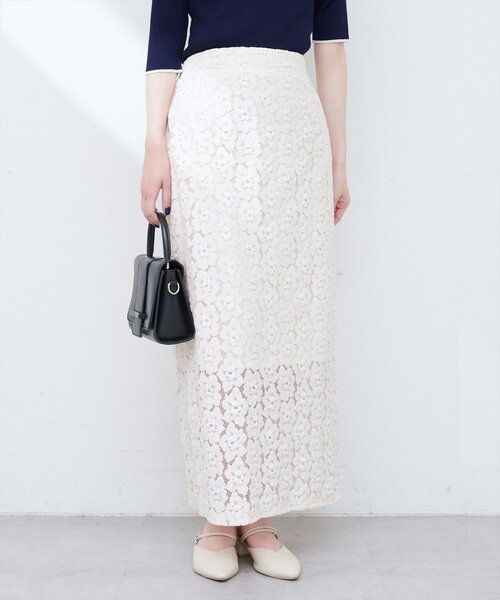 natural couture（ナチュラルクチュール）の「【WEB限定】花柄レースややAラインスカート（スカート・レディース・ミント/アイボリー/サックスブルー/ブラック・FREE）」の12枚目の写真