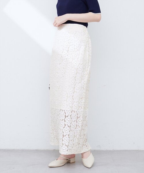 natural couture（ナチュラルクチュール）の「【WEB限定】花柄レースややAラインスカート（スカート・レディース・ミント/アイボリー/サックスブルー/ブラック・FREE）」の10枚目の写真