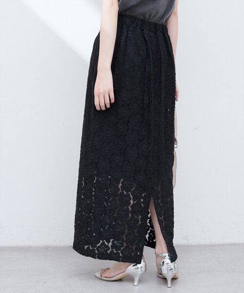 natural couture（ナチュラルクチュール）の「【WEB限定】花柄レースややAラインスカート（スカート・レディース・ミント/アイボリー/サックスブルー/ブラック・FREE）」の6枚目の写真