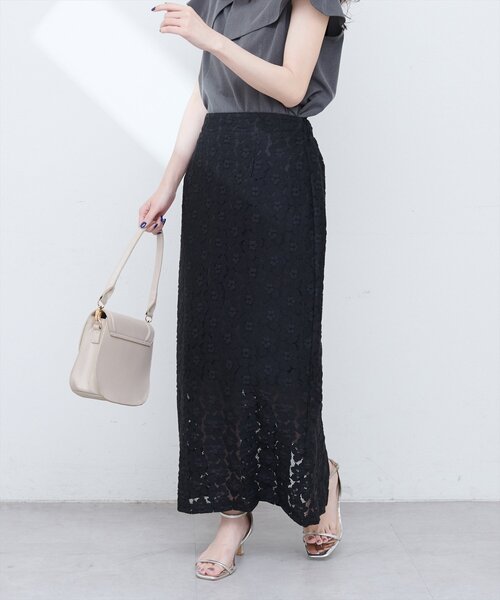 natural couture（ナチュラルクチュール）の「【WEB限定】花柄レースややAラインスカート（スカート・レディース・ミント/アイボリー/サックスブルー/ブラック・FREE）」の5枚目の写真