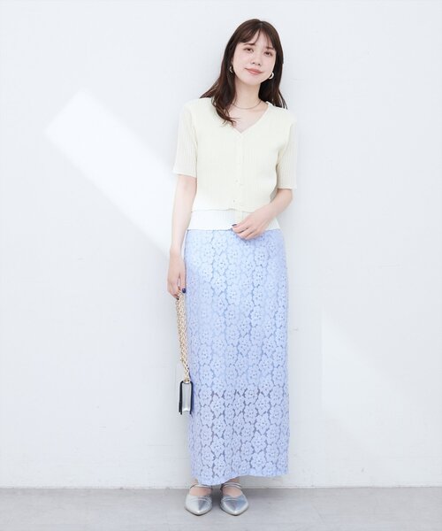 natural couture（ナチュラルクチュール）の「【WEB限定】花柄レースややAラインスカート（スカート・レディース・ミント/アイボリー/サックスブルー/ブラック・FREE）」の22枚目の写真