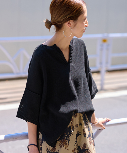 TODAYFUL キーネックサテンプルオーバー