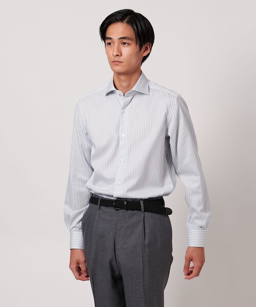 UNITED ARROWS(ユナイテッドアローズ)の「イージーケア AG パナマストライプ ワイドスプレッドカラー シャツ -イージーケア・抗菌防臭・通気性-(ビジネスシャツ・メンズ・グレー系/ライトブルー・39cm/41cm/40cm/38cm)」の15枚目の写真