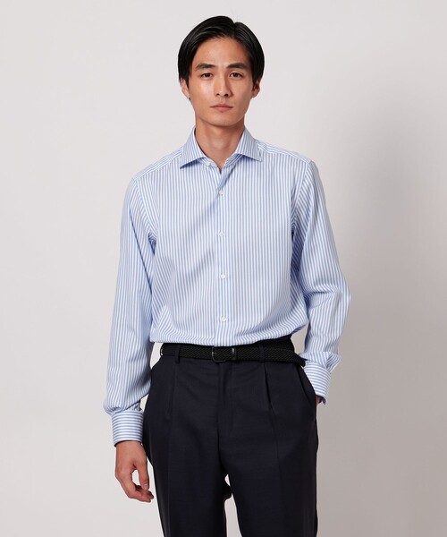 UNITED ARROWS(ユナイテッドアローズ)の「イージーケア AG パナマストライプ ワイドスプレッドカラー シャツ -イージーケア・抗菌防臭・通気性-(ビジネスシャツ・メンズ・グレー系/ライトブルー・39cm/41cm/40cm/38cm)」の18枚目の写真