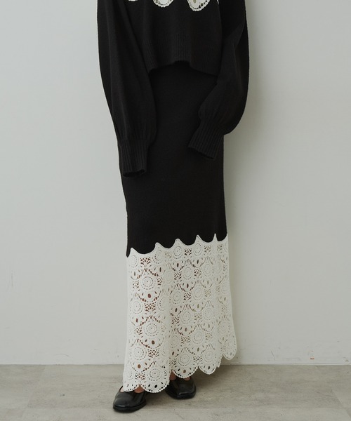 LA BELLE ETUDE(ラベルエチュード)の「【TEN by LA BELLE ETUDE】Crochet long knit skirt(スカート・レディース・ブラック/その他・0/1)」の5枚目の写真