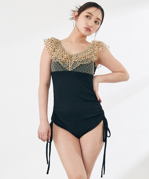 セール】《2025新作》【swimwear/体型カバー】ドットチュール