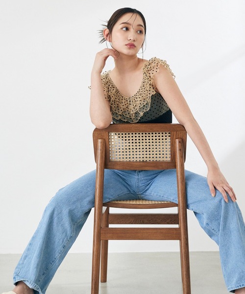 CELEN（セレン）の「【swimwear/体型カバー】ドットチュールワンピーススイムウェア（水着・レディース・ブラック/グレー系その他/ピンクベージュ・FREE）」の4枚目の写真