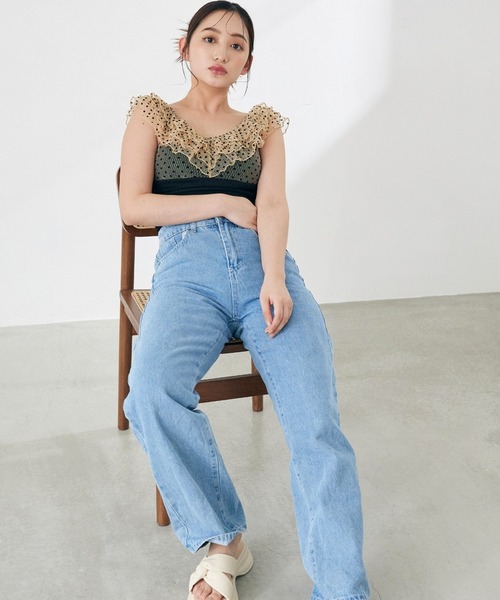 CELEN（セレン）の「【swimwear/体型カバー】ドットチュールワンピーススイムウェア（水着・レディース・ブラック/グレー系その他/ピンクベージュ・FREE）」の5枚目の写真