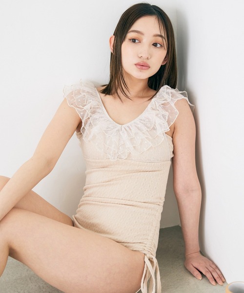 CELEN（セレン）の「【swimwear/体型カバー】ドットチュールワンピーススイムウェア（水着・レディース・ブラック/グレー系その他/ピンクベージュ・FREE）」の13枚目の写真