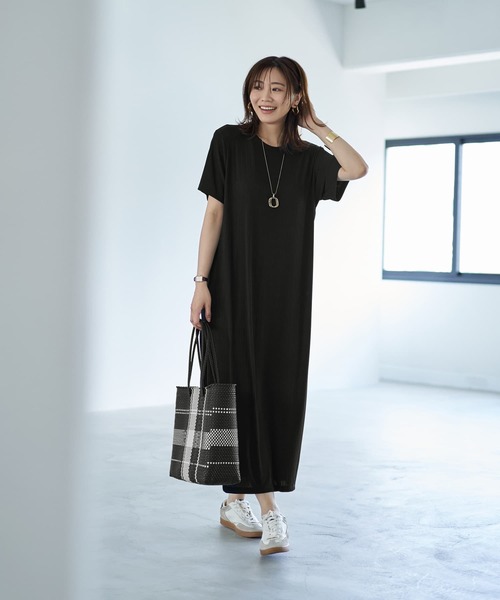 とろみ落ち感カットソー半袖ワンピース（ワンピース）｜STYLE