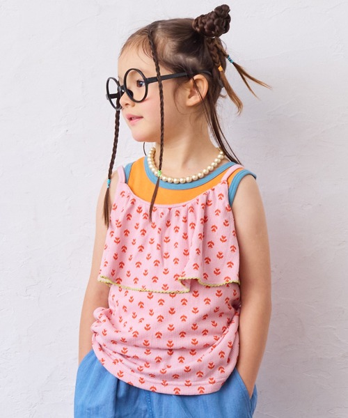 MARKEY'S（マーキーズ）の「総柄フリルキャミソール（キャミソール・キッズ・グリーン/ピンク/ブラック・90/100/110/120/130）」の3枚目の写真