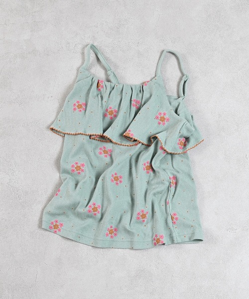 MARKEY'S（マーキーズ）の「総柄フリルキャミソール（キャミソール・キッズ・グリーン/ピンク/ブラック・90/100/110/120/130）」の2枚目の写真