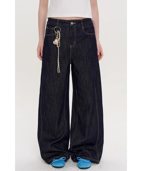 JEMUT正規品★23SS★Shade Washing ワイドデニムパンツ ハイウエストSymmetryGYDA INNER RIPPEDワイドデニムパンツ[品番
