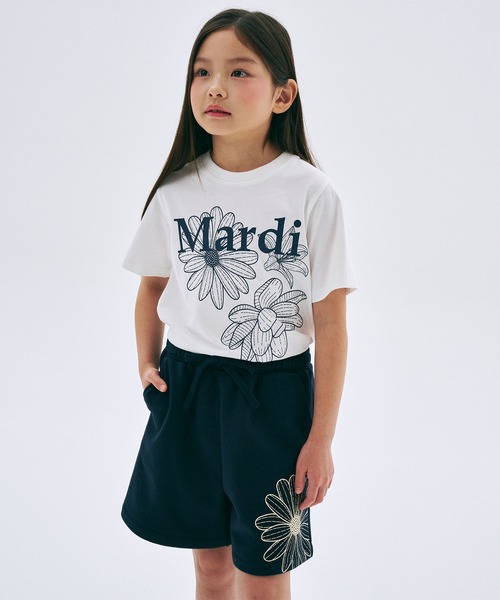 Mardi Mercredi（マルディメクルディ）の「KIDS SWEAT SHORTS FLOWER / キッズ スウェット ショーツ フラワー（スウェットパンツ・キッズ・ホワイト×グリーン/ベージュ系その他/オートミール/ネイビー/レッド/ホワイト×ピンク/ブラック×ピンク/ブラック・100cm/120cm/130cm/110cm）」の10枚目の写真