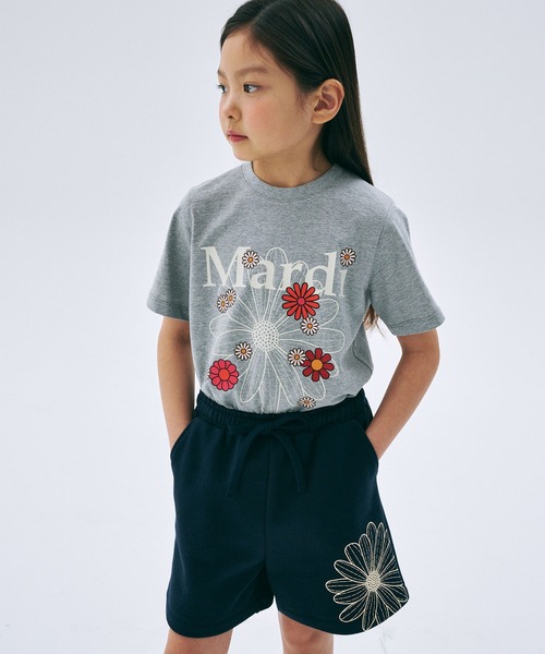 Mardi Mercredi（マルディメクルディ）の「KIDS SWEAT SHORTS FLOWER / キッズ スウェット ショーツ フラワー（スウェットパンツ・キッズ・ホワイト×グリーン/ベージュ系その他/オートミール/ネイビー/レッド/ホワイト×ピンク/ブラック×ピンク/ブラック・100cm/120cm/130cm/110cm）」の12枚目の写真