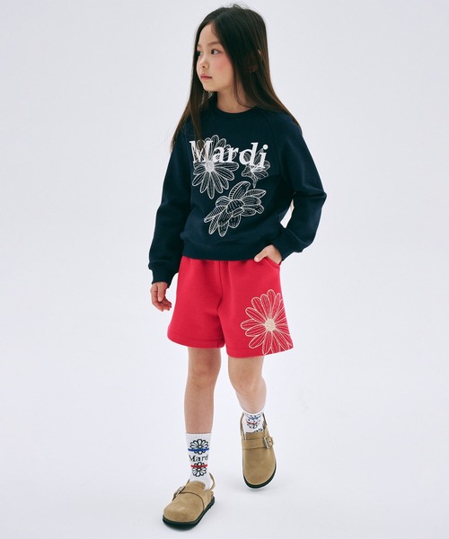 Mardi Mercredi（マルディメクルディ）の「KIDS SWEAT SHORTS FLOWER / キッズ スウェット ショーツ フラワー（スウェットパンツ・キッズ・ホワイト×グリーン/ベージュ系その他/オートミール/ネイビー/レッド/ホワイト×ピンク/ブラック×ピンク/ブラック・100cm/120cm/130cm/110cm）」の17枚目の写真