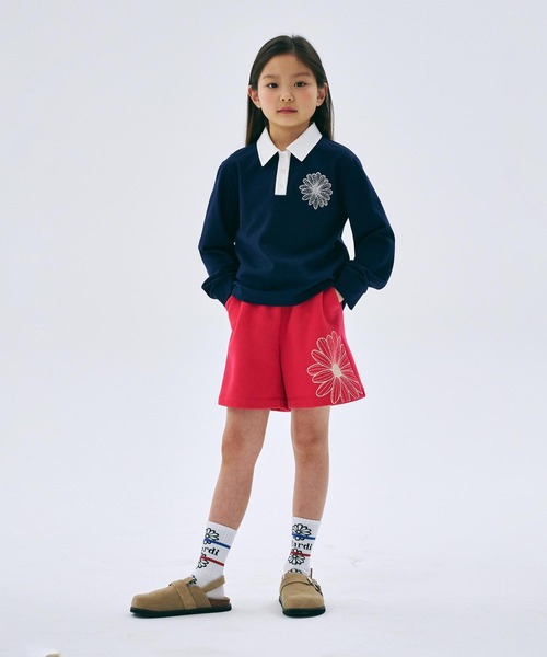 Mardi Mercredi（マルディメクルディ）の「KIDS SWEAT SHORTS FLOWER / キッズ スウェット ショーツ フラワー（スウェットパンツ・キッズ・ホワイト×グリーン/ベージュ系その他/オートミール/ネイビー/レッド/ホワイト×ピンク/ブラック×ピンク/ブラック・100cm/120cm/130cm/110cm）」の21枚目の写真