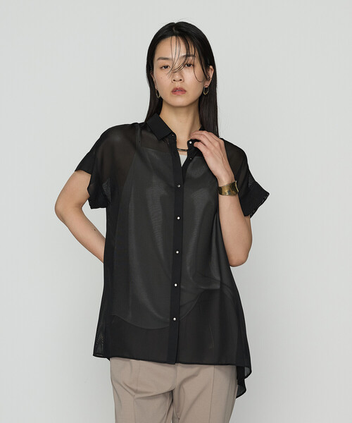 COMME CA（コムサ）の「ドライカラミ/クリアスムース シャツ（シャツ/ブラウス・レディース・ブラック/オフホワイト・9号）」の2枚目の写真