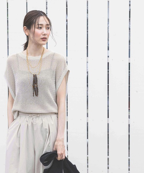 GLOBAL WORK（グローバルワーク）の「洗えるメッシュプルオーバーフレンチスリーブ/320430（Tシャツ/カットソー・レディース・アイボリー/テラコッタ/グレー系その他5・MEDIUM/LARGE）」の3枚目の写真