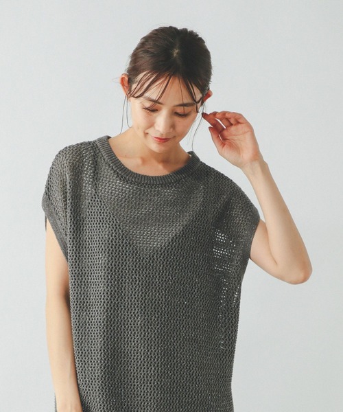 GLOBAL WORK（グローバルワーク）の「洗えるメッシュプルオーバーフレンチスリーブ/320430（Tシャツ/カットソー・レディース・アイボリー/テラコッタ/グレー系その他5・MEDIUM/LARGE）」の2枚目の写真