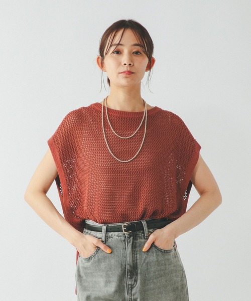 GLOBAL WORK（グローバルワーク）の「洗えるメッシュプルオーバーフレンチスリーブ/320430（Tシャツ/カットソー・レディース・アイボリー/テラコッタ/グレー系その他5・MEDIUM/LARGE）」の19枚目の写真