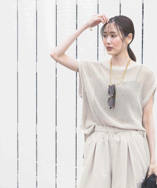 GLOBAL WORK（グローバルワーク）の「洗えるメッシュプルオーバーフレンチスリーブ/320430（Tシャツ/カットソー・レディース・アイボリー/テラコッタ/グレー系その他5・MEDIUM/LARGE）」の10枚目の写真