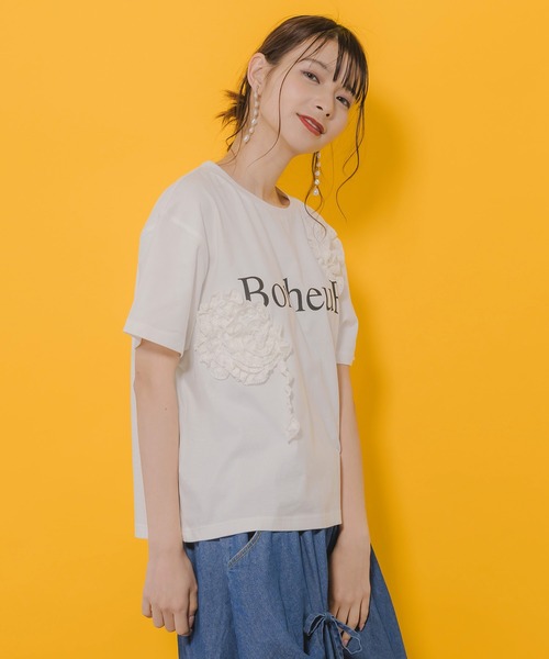tシャツ 752001：ボヌールロゴ レーステープTシャツ レディース セール】752001：ボヌールロゴ レーステープTシャツ（Tシャツ
