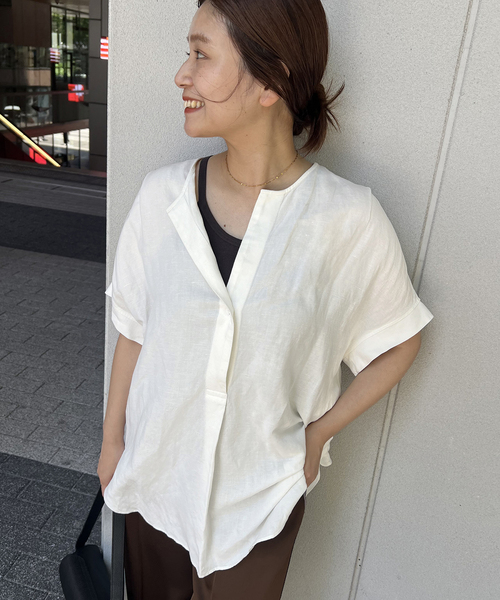 JOURNAL STANDARD(ジャーナルスタンダード)の「《追加3》【洗える】 レーヨン麻ノーカラーブラウス(シャツ/ブラウス・レディース・ブラックミックス/ホワイト/ブルー/ベージュ/ブラック系その他・FREE)」の2枚目の写真