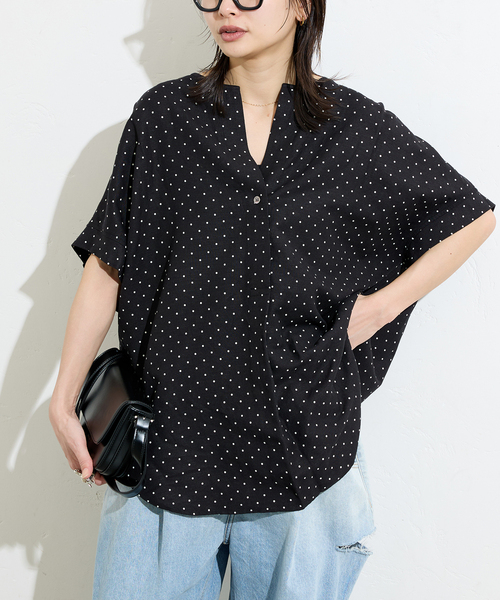 JOURNAL STANDARD(ジャーナルスタンダード)の「《追加3》【洗える】 レーヨン麻ノーカラーブラウス(シャツ/ブラウス・レディース・ブラックミックス/ホワイト/ブルー/ベージュ/ブラック系その他・FREE)」の6枚目の写真