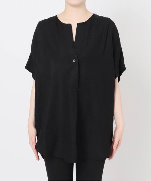 JOURNAL STANDARD レーヨン麻ノーカラーブラウス　新品　黒 セール】《追加3》【洗える】 レーヨン麻ノーカラーブラウス