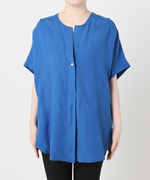 JOURNAL STANDARD レーヨン麻ノーカラーブラウス　ブルー ジャーナルスタンダード JOURNAL STANDARD 《追加2》レーヨン麻