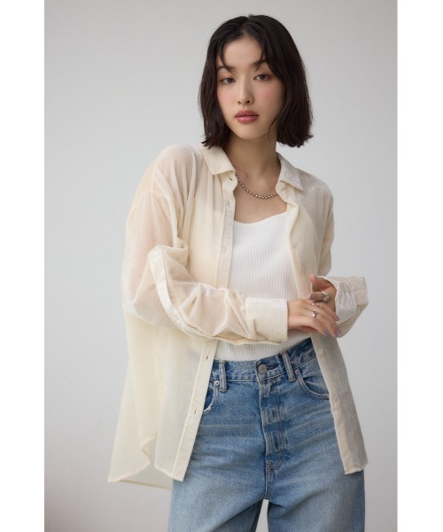 AZUL by moussy（アズールバイマウジー）の「シアーコーデュロイ袖スリットボタンシャツ（シャツ/ブラウス・レディース・グレー/ピンク/アイボリー・SMALL/MEDIUM）」の5枚目の写真