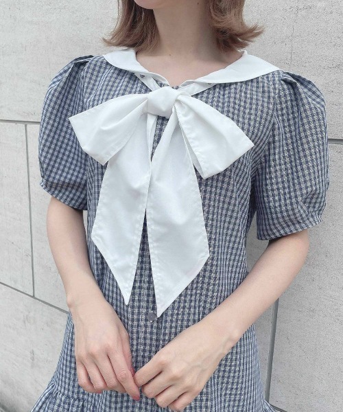 F i.n.t(フィント)の「ローウエストセーラーチェックシャツワンピース【1枚で快適】夏服(シャツワンピース・レディース・ライトグリーン/ネイビー×ホワイト・FREE)」の22枚目の写真