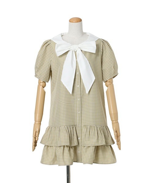 F i.n.t(フィント)の「ローウエストセーラーチェックシャツワンピース【1枚で快適】夏服(シャツワンピース・レディース・ライトグリーン/ネイビー×ホワイト・FREE)」の15枚目の写真