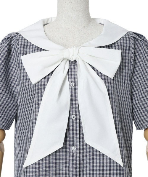 F i.n.t(フィント)の「ローウエストセーラーチェックシャツワンピース【1枚で快適】夏服(シャツワンピース・レディース・ライトグリーン/ネイビー×ホワイト・FREE)」の19枚目の写真