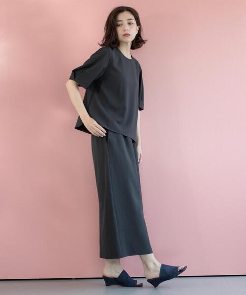 OPAQUE.CLIP（オペークドットクリップ）の「ラメストライプイージーナロースカート/セットアップ可【洗濯機洗い可/防シワ/吸水速乾】（スカート・レディース・ブラック系2/グレー系その他3/ダークブラウン系2・38/40/42/36）」の8枚目の写真