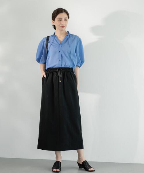 OPAQUE.CLIP（オペークドットクリップ）の「ラメストライプイージーナロースカート/セットアップ可【洗濯機洗い可/防シワ/吸水速乾】（スカート・レディース・ブラック系2/グレー系その他3/ダークブラウン系2・38/40/42/36）」の9枚目の写真