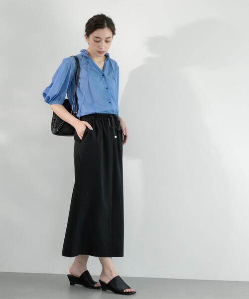 OPAQUE.CLIP（オペークドットクリップ）の「ラメストライプイージーナロースカート/セットアップ可【洗濯機洗い可/防シワ/吸水速乾】（スカート・レディース・ブラック系2/グレー系その他3/ダークブラウン系2・38/40/42/36）」の10枚目の写真