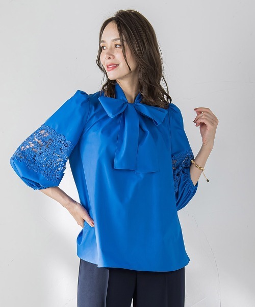 Viaggio Blu(ビアッジョブルー)の「【新色追加】七分袖レースブラウス≪洗濯機で洗える≫(シャツ/ブラウス・レディース・ネイビー/キャメル/ホワイト/ブルー系その他/ブルー/ベージュ・S/M/L)」の5枚目の写真