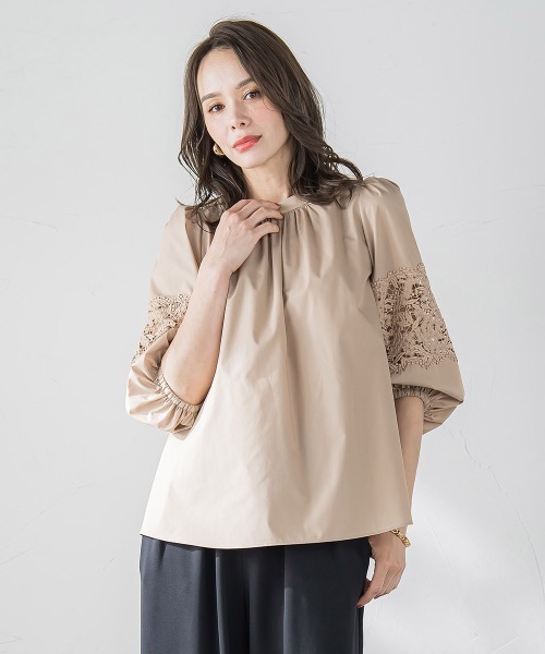 Viaggio Blu(ビアッジョブルー)の「【新色追加】七分袖レースブラウス≪洗濯機で洗える≫(シャツ/ブラウス・レディース・ネイビー/キャメル/ホワイト/ブルー系その他/ブルー/ベージュ・S/M/L)」の6枚目の写真