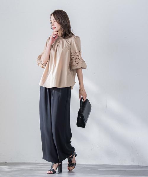 Viaggio Blu(ビアッジョブルー)の「【新色追加】七分袖レースブラウス≪洗濯機で洗える≫(シャツ/ブラウス・レディース・ネイビー/キャメル/ホワイト/ブルー系その他/ブルー/ベージュ・S/M/L)」の13枚目の写真