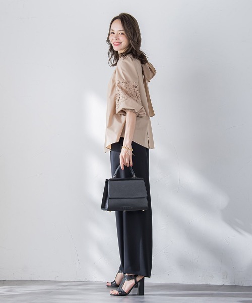 Viaggio Blu(ビアッジョブルー)の「【新色追加】七分袖レースブラウス≪洗濯機で洗える≫(シャツ/ブラウス・レディース・ネイビー/キャメル/ホワイト/ブルー系その他/ブルー/ベージュ・S/M/L)」の14枚目の写真