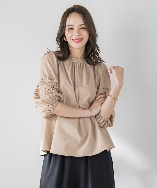 Viaggio Blu(ビアッジョブルー)の「【新色追加】七分袖レースブラウス≪洗濯機で洗える≫(シャツ/ブラウス・レディース・ネイビー/キャメル/ホワイト/ブルー系その他/ブルー/ベージュ・S/M/L)」の8枚目の写真